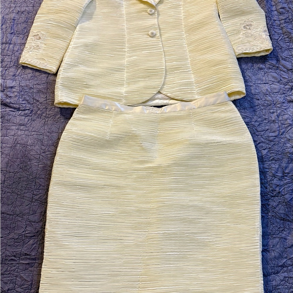 Vintage MY Fashion Ivory Beaded Skirt Suit Set Size 18/20 Golden Girl Core